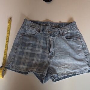 American Eagle Outfitters Women's Light Blue Plaid Jean Shorts